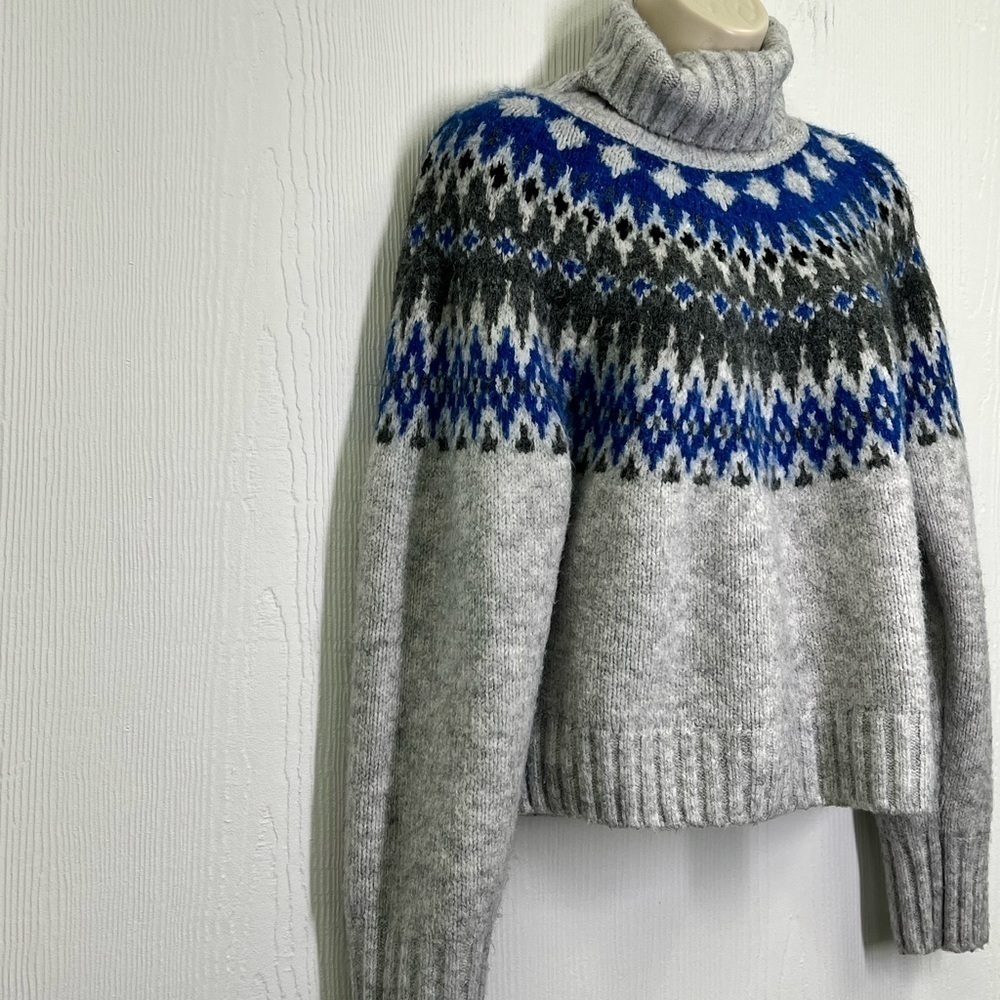 H&M - Jacquard Knit Light Gray Mélange Patterned Turtleneck Sweater Size XS - Picture 4 of 11
